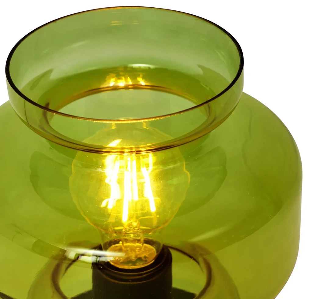 Retro tafellamp zwart met groen glas - Denise Retro E27 rond Binnenverlichting Lamp