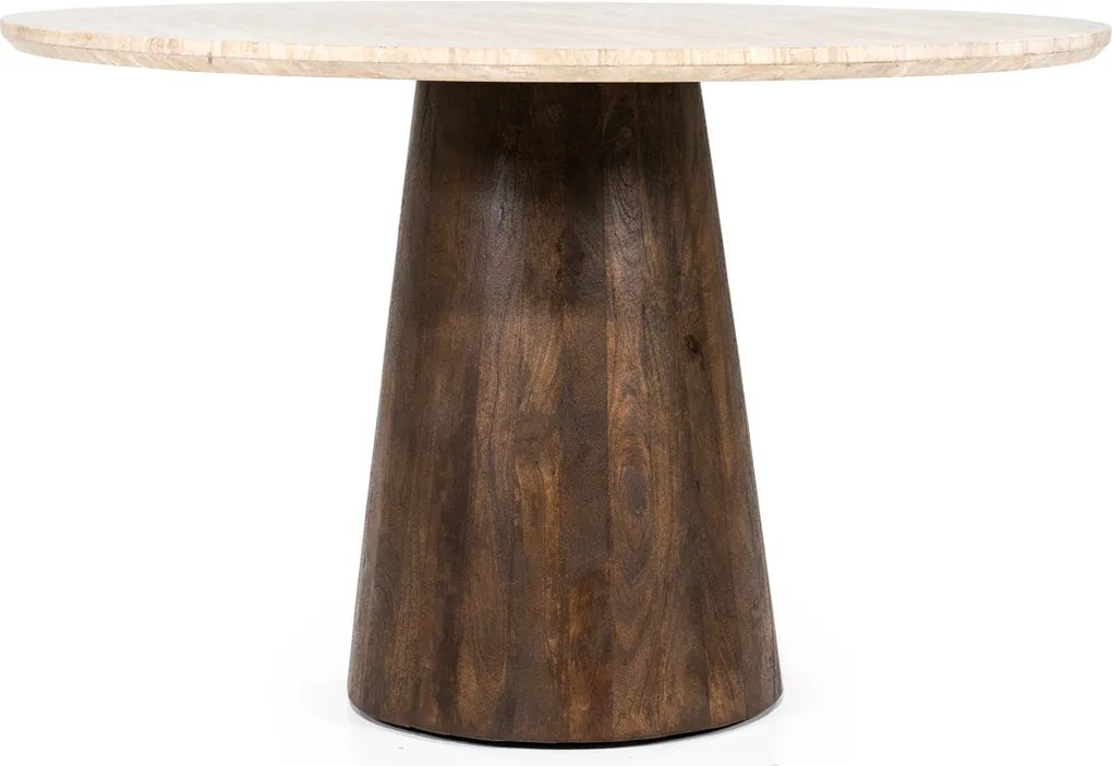 Ronde Eettafel Travertin En Mangohout - 130 X 130cm.