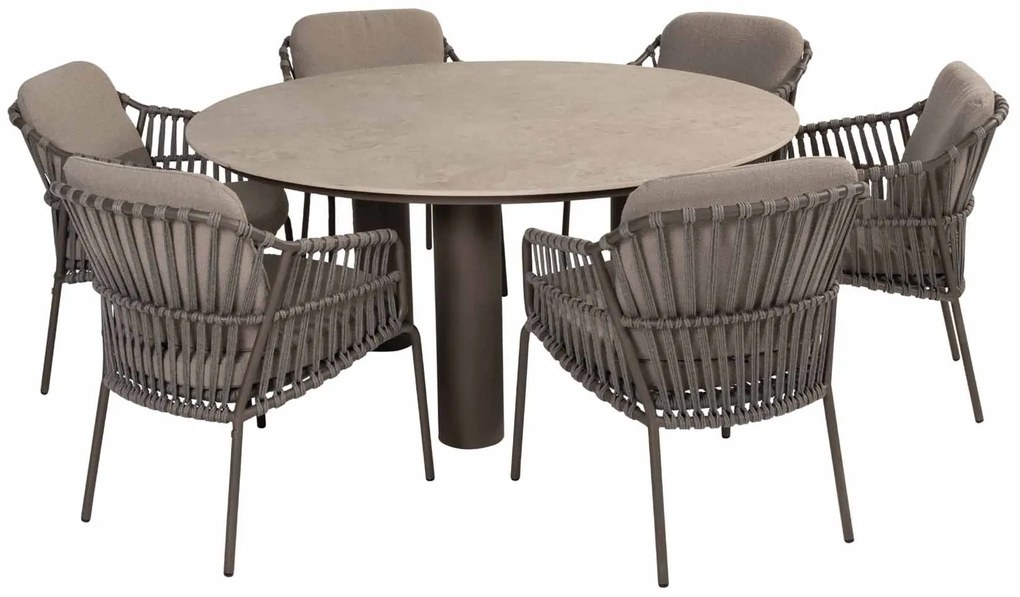 4 Seasons Outdoor Arizona tafel met rond keramisch blad zandkleur Ø 160 cm Tuintafel bruin weerbestendig