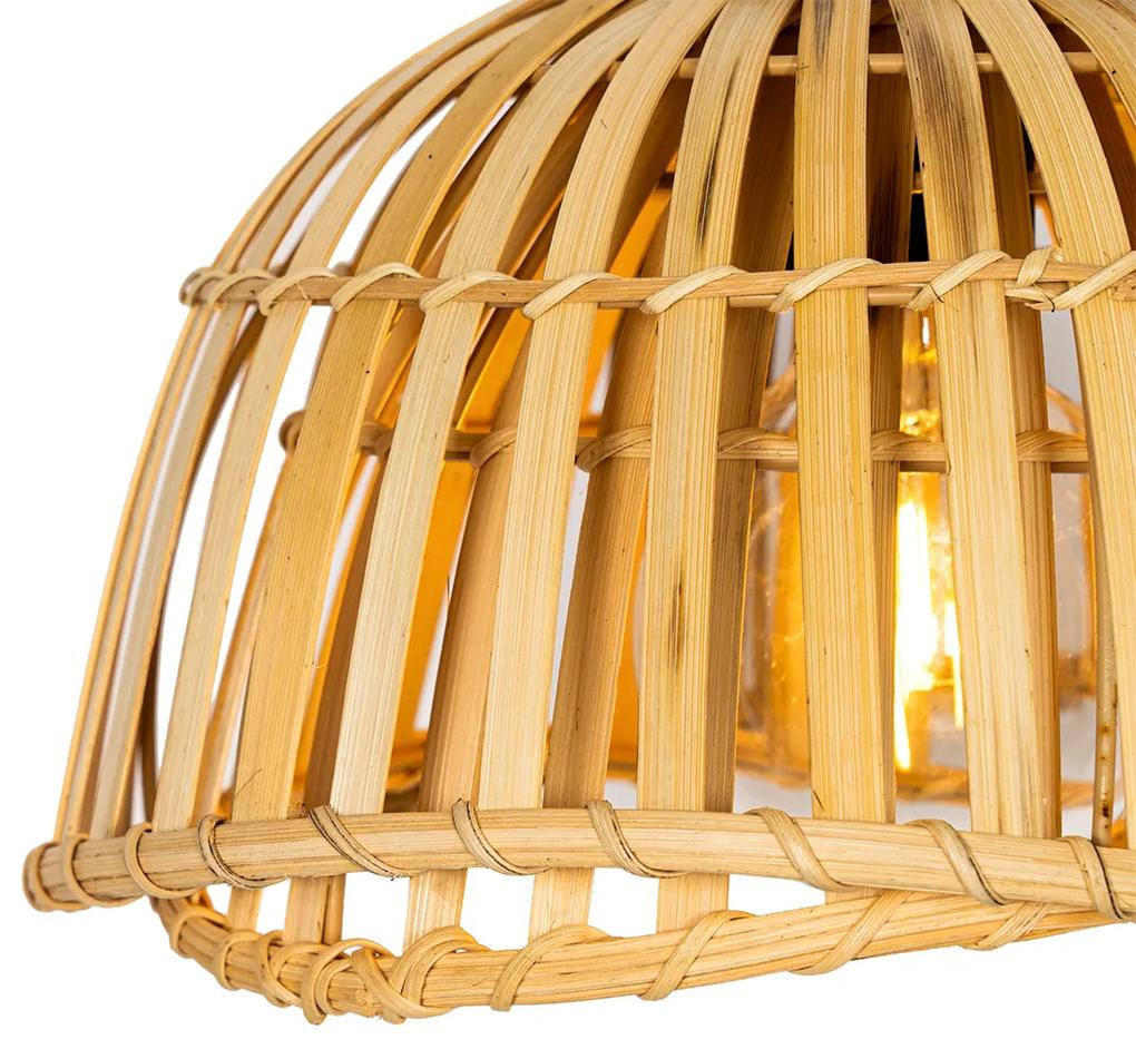 Eettafel / Eetkamer Oosterse hanglamp zwart met naturel bamboe 3-lichts - PuaOosters E27 Binnenverlichting Lamp