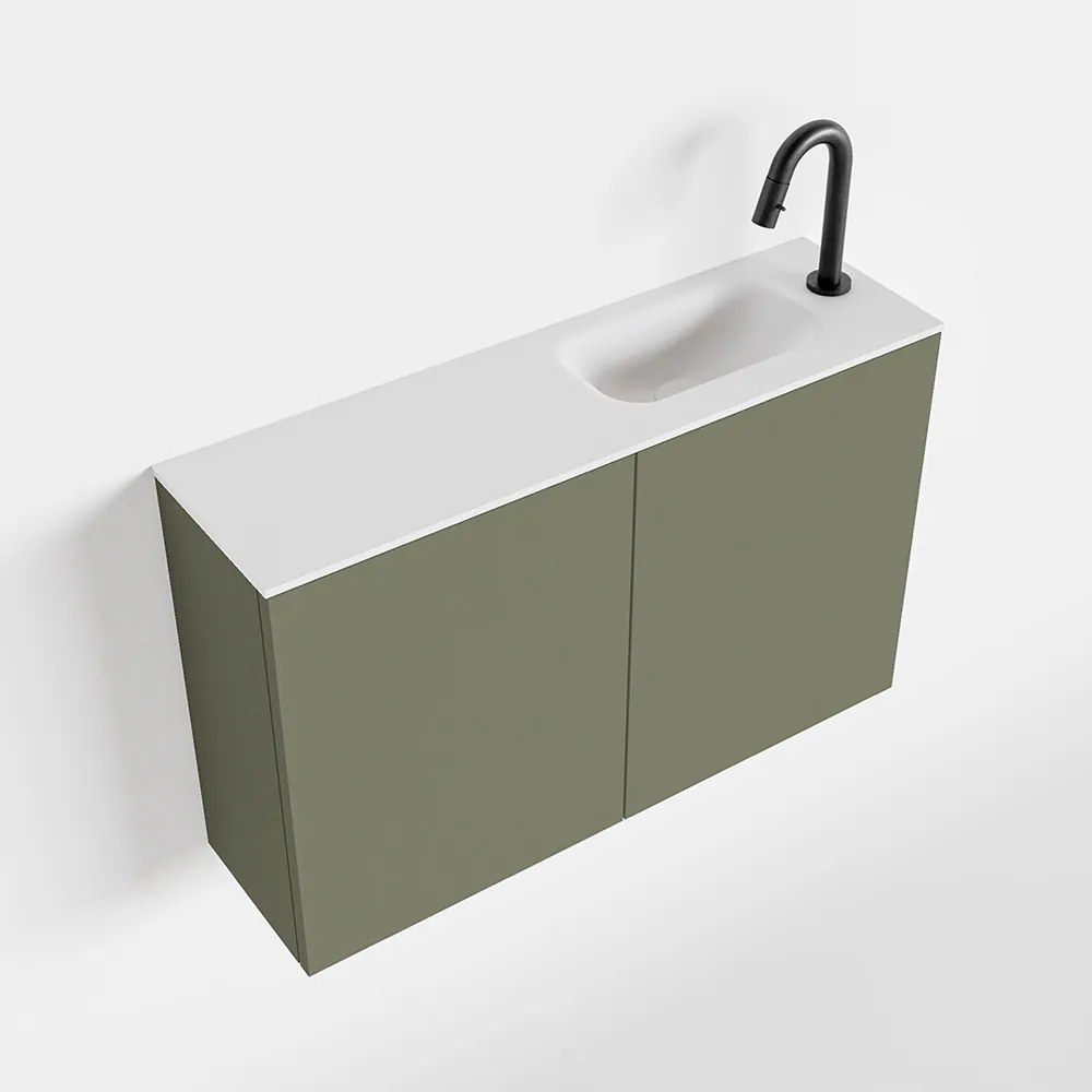 Zaro Polly toiletmeubel 80cm army met witte wastafel met kraangat rechts