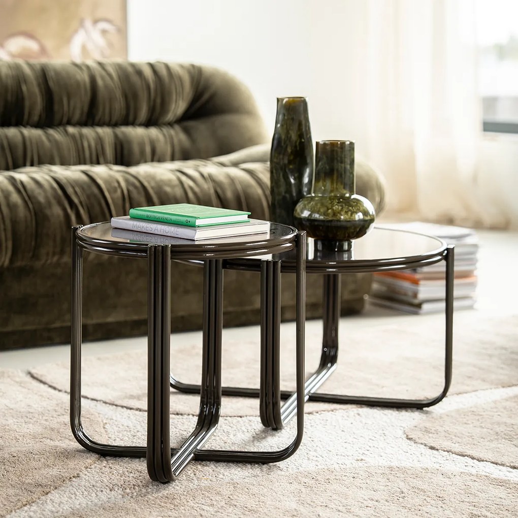 Retro Salontafel Glas Bruin - 63 X 63cm.