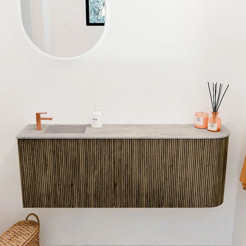 Mondiaz Joya DLux 110cm toiletmeubel ronding rechts dusk met wastafel faye links 1 kraangat glace