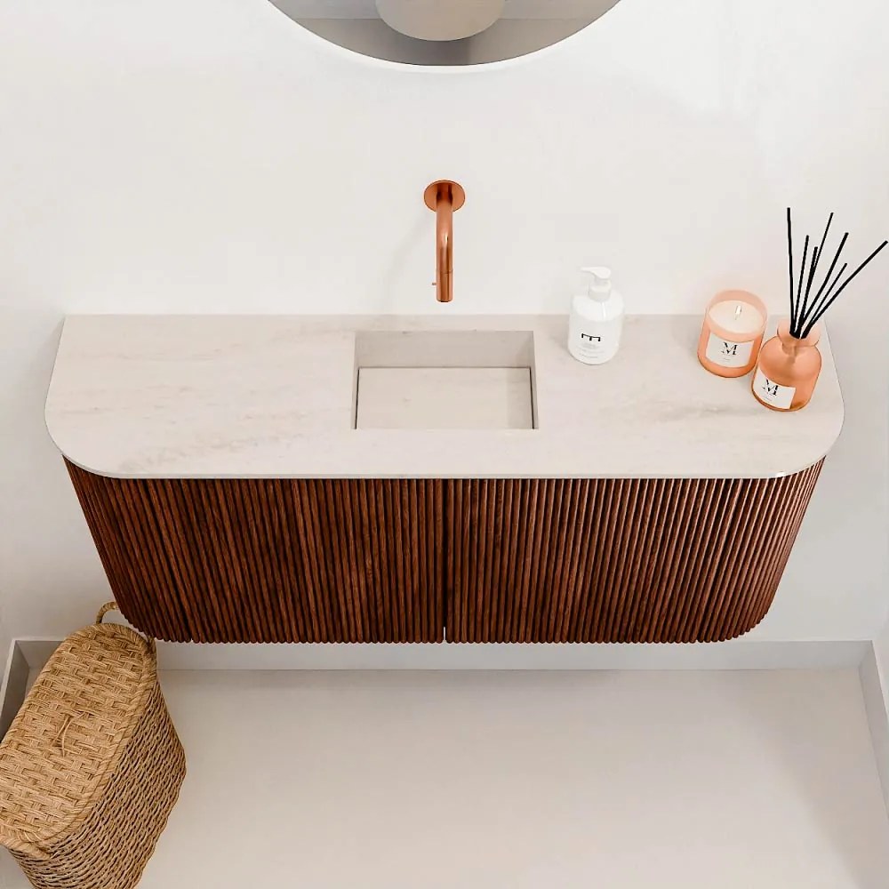 Mondiaz Joya DLux 95cm toiletmeubel ronding links/rechts ruby met wastafel faye midden zonder kraangat meli