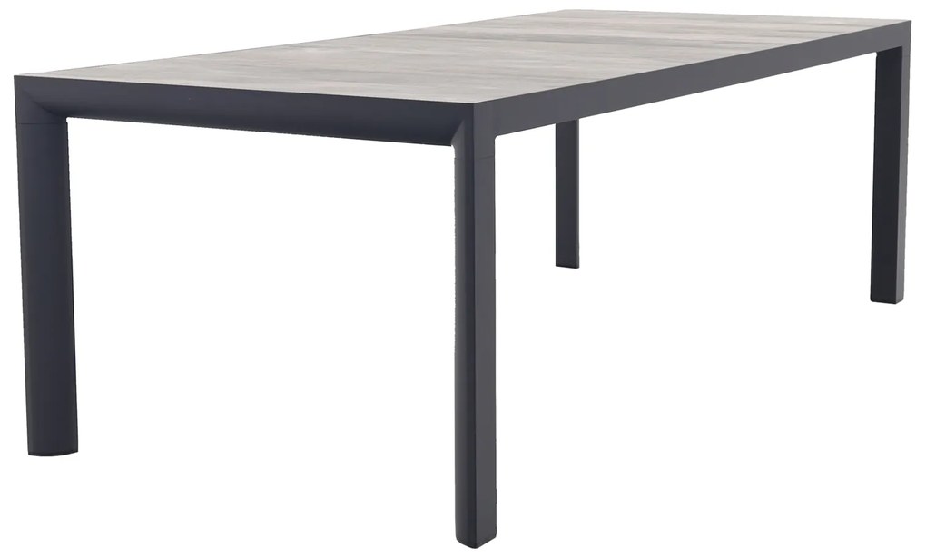 Darwin/Kings 6-persoons wicker verstelbare tuinset 220x100 cm. - Antraciet/Houtlook