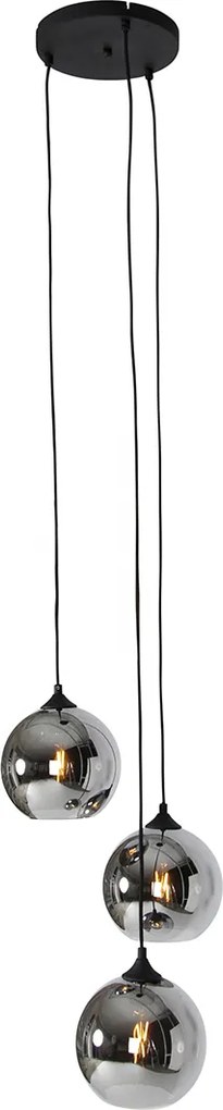 Smart hanglamp zwart met smoke glas incl. 3 Wifi A60 - Wallace