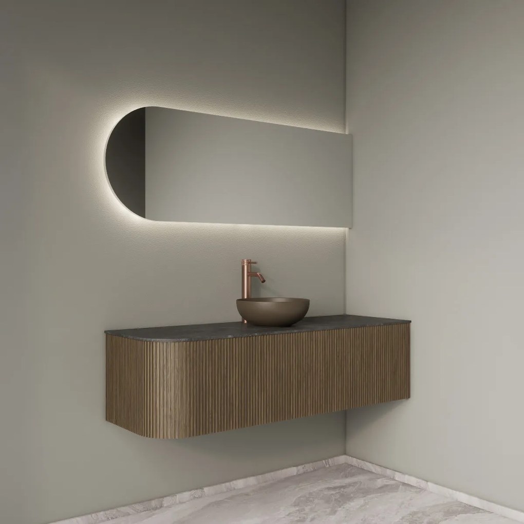 Gliss Design Alluro badmeubel ribbelfront met ronding links 140cm ash grey en zwart leisteen toppaneel