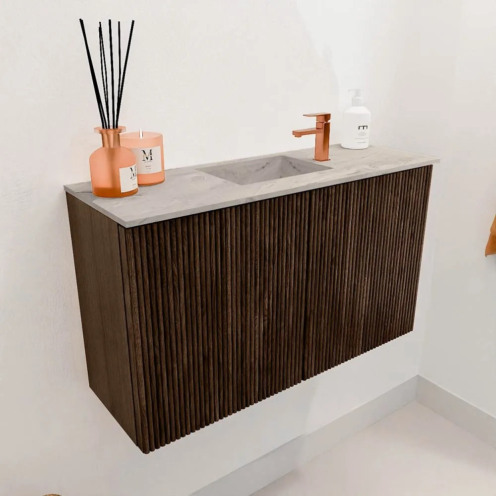 Mondiaz Joya DLux 70cm toiletmeubel walnut met wastafel faye midden 1 kraangat glace