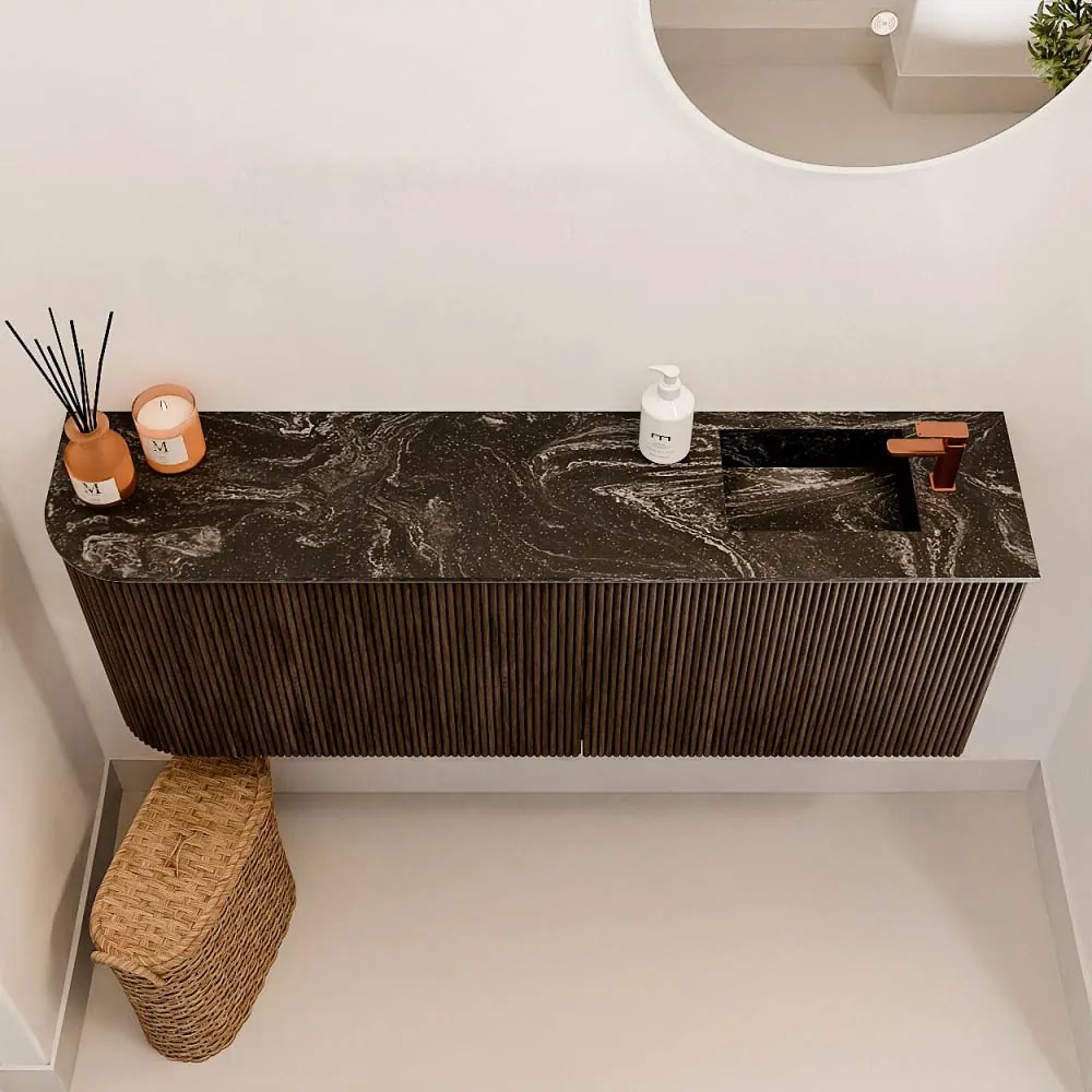 Mondiaz Joya DLux 110cm toiletmeubel ronding links walnut met wastafel faye rechts 1 kraangat lava