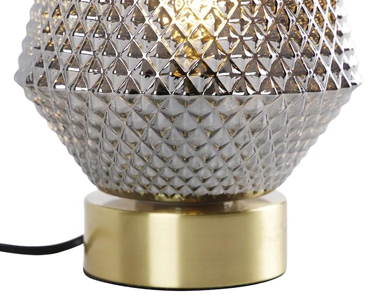 Art Deco tafellamp messing met smoke glas - Karce Art Deco E27 rond Binnenverlichting Lamp