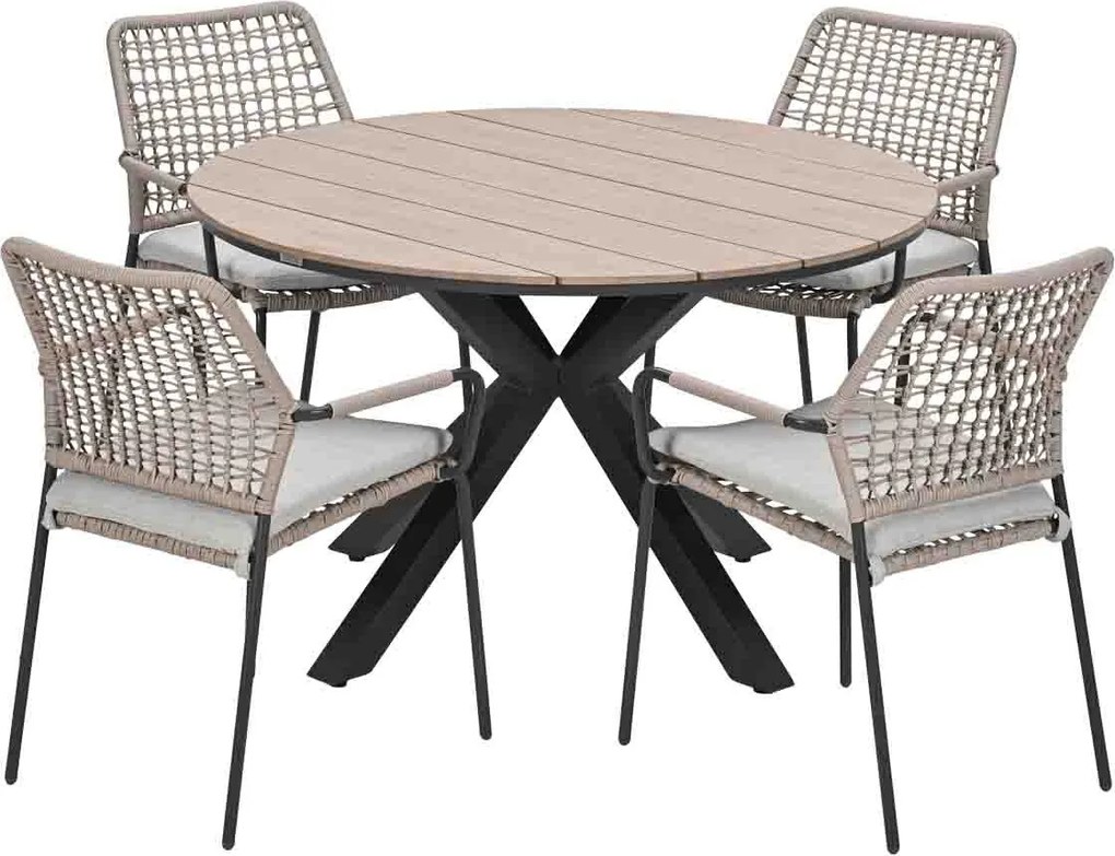 Garden Impressions Natas tuinset sand 5-delig - Tulli tuintafel light teak look Ø122 cm