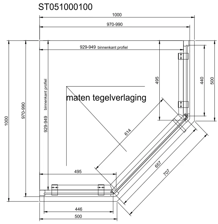 van Rijn ST05 vijfhoekige douchecabine mat zwart 100x100cm