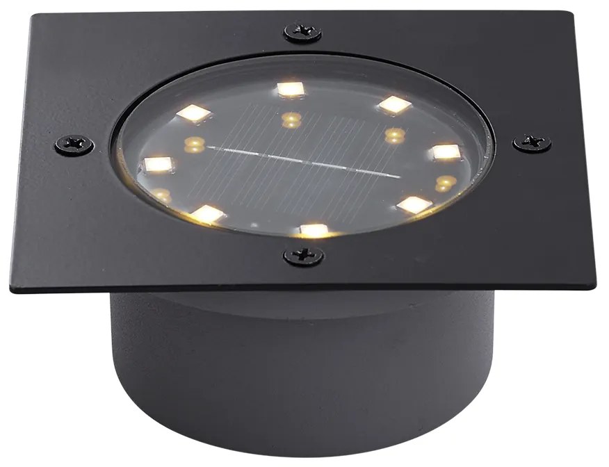Buitenlamp Set van 6 grondspots zwart vierkant incl. LED IP65 solar - Terry Modern IP65 Buitenverlichting