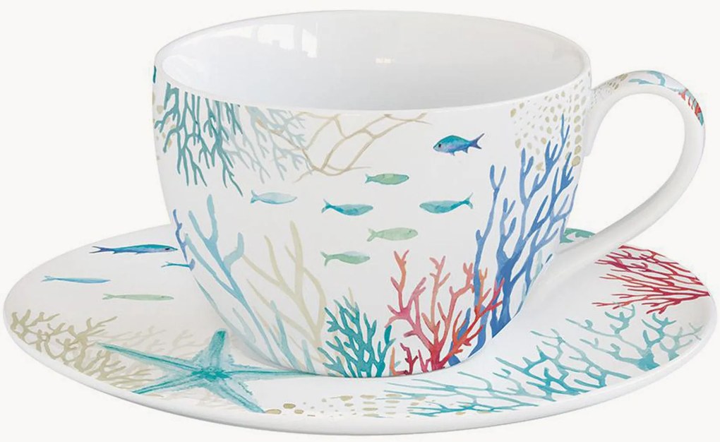 Porseleinen koffiekopje Under The Sea met schoteltje
