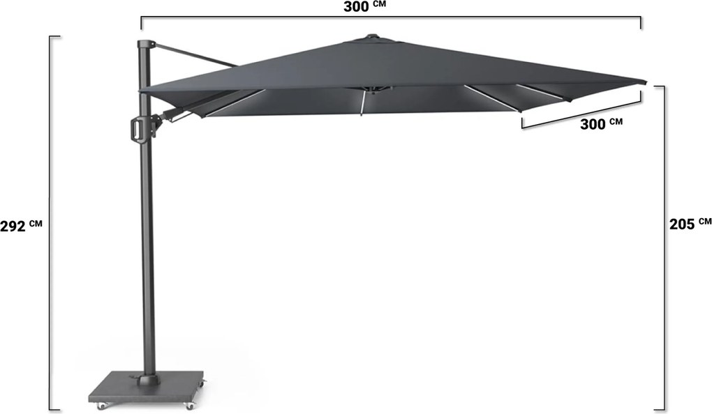 Platinum Challenger zweefparasol T2 3x3m (excl. voet) anthtracie GLOW