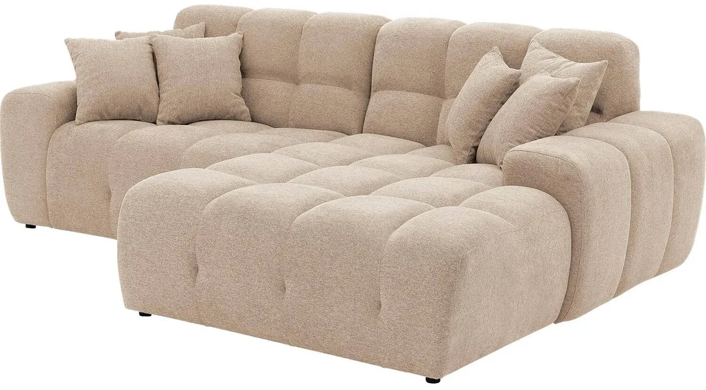 Goossens Excellent Bank Kubus - 30 X 30 Cm Stiksel wit, stof, 1,5-zits, modern design met chaise longue rechts