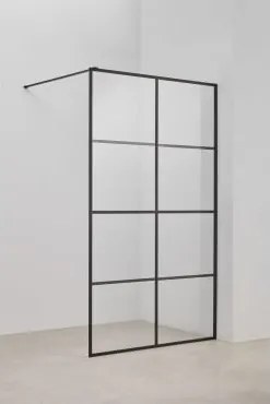 Vaste Douchewand Met Ruitdecoratie, 8 Mm Gehard Glas En Camden Aluminium Transparant & Matzwart & 120 X 195 Cm - Sklum