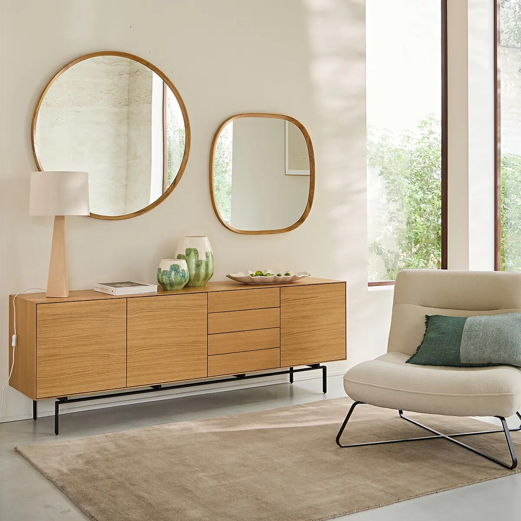 Organische spiegel, massief eikenhout en MDF, H80cm, Orion