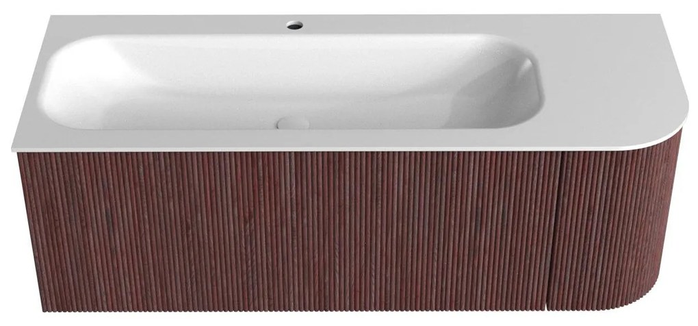 Mondiaz Kurve 125cm badmeubel ronding rechts ruby met 1 lade en deur en wastafel big medium kraangat links