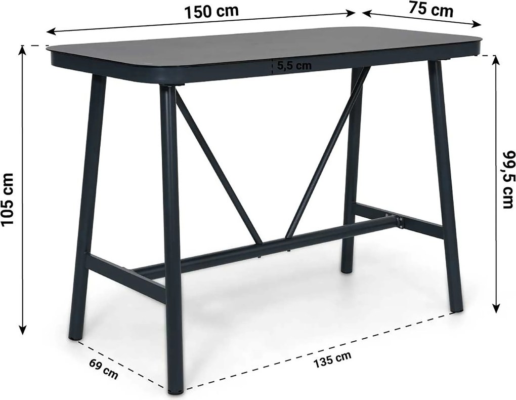 Barset 4 personen 150 cm Rope Grijs Lifestyle Garden Furniture Vicente/Tavano