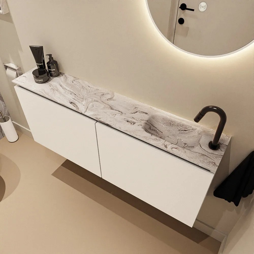 Mondiaz Ture DLux toiletmeubel 120cm talc met wastafel glace rechts met kraangat