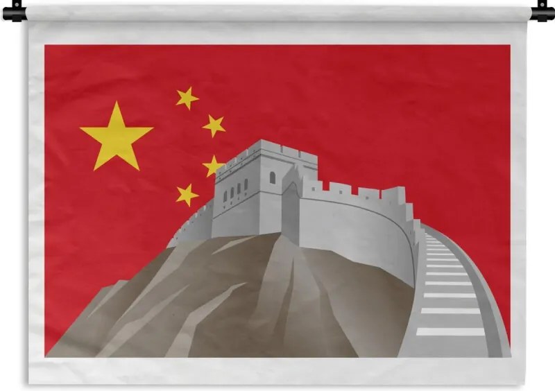 Wandkleed China illustratie - Een illustratie van de Chinese muur voor de nationale vlag Wandkleed katoen 60x45 cm - Wandtapijt met foto