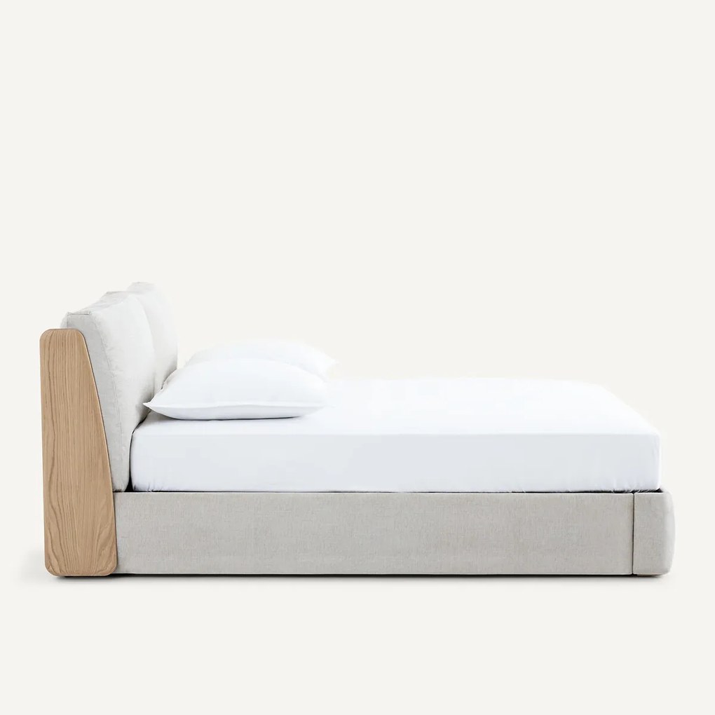 Tweepersoonsbed met opbergruimte, met opklapbare bodem, van eikenhout en fineer, ILOSS