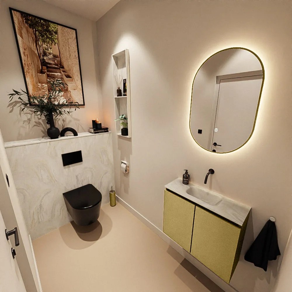 Mondiaz Ture DLux toiletmeubel 60cm oro met wastafel ostra midden zonder kraangat