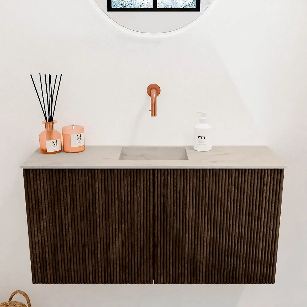 Mondiaz Joya DLux 80cm toiletmeubel walnut met wastafel faye midden zonder kraangat opalo