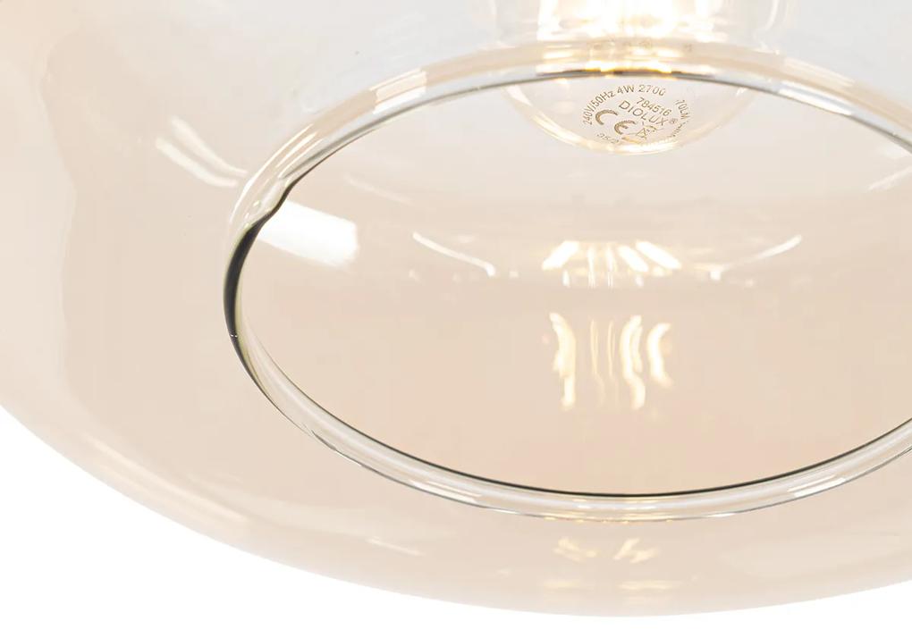 Art Deco hanglamp zwart met amber glas - Bizle Art Deco E27 rond Binnenverlichting Lamp