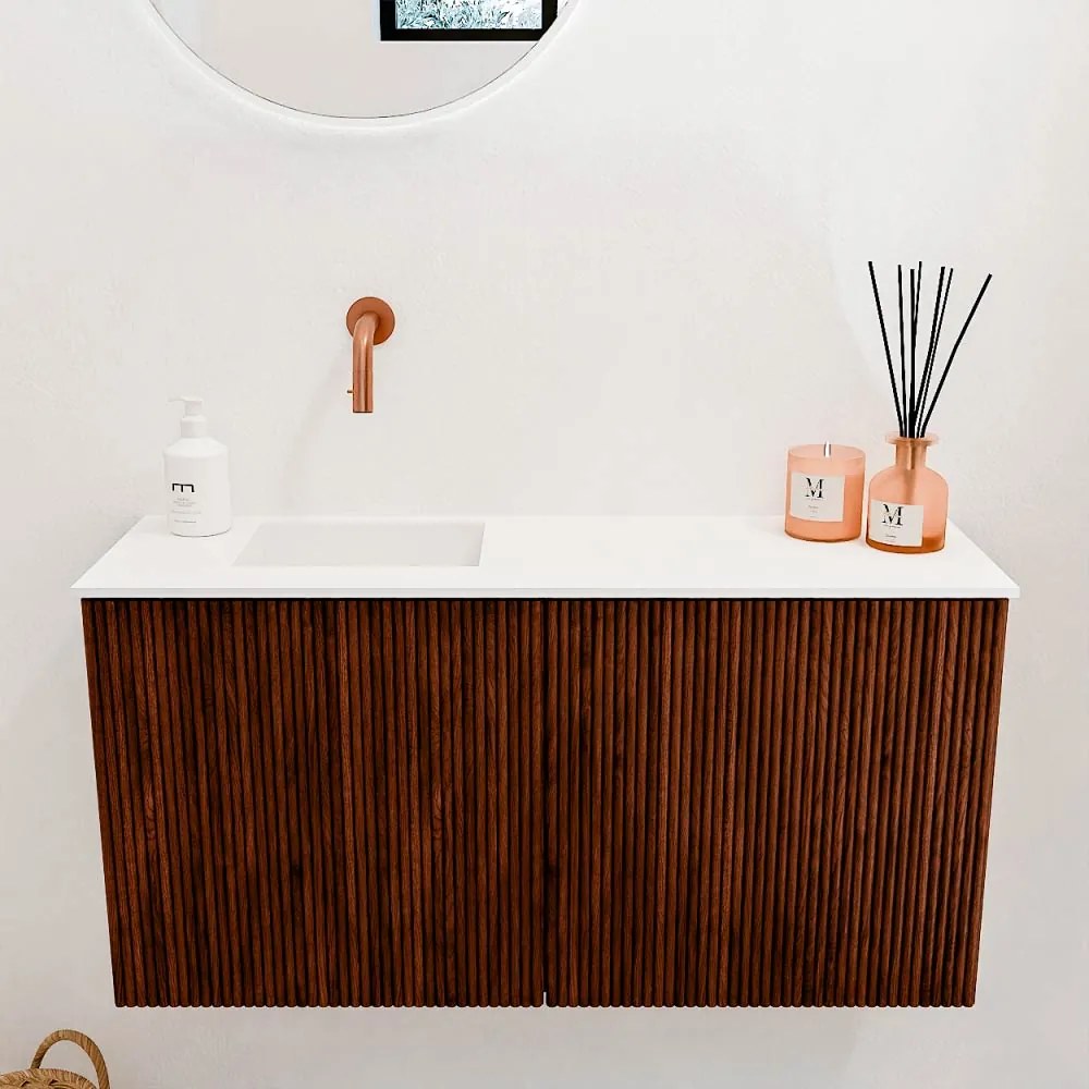 Mondiaz Joya 80cm toiletmeubel ruby met wastafel faye links zonder kraangat talc