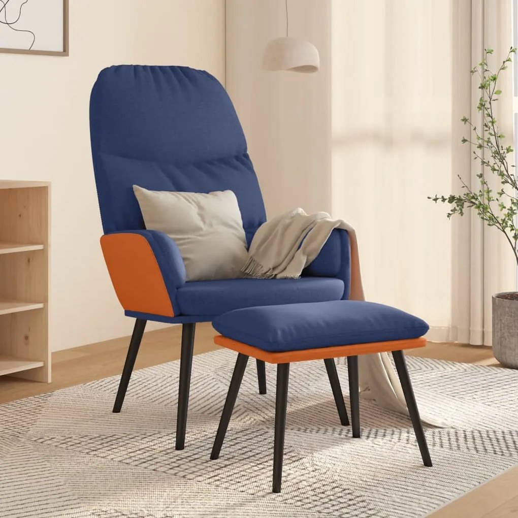 vidaXL Relaxstoel met voetenbank stof blauw