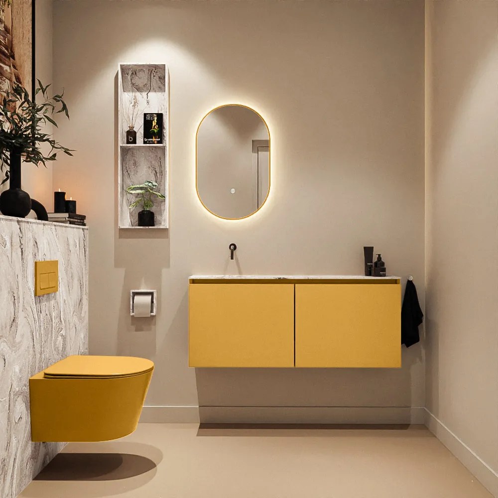 Mondiaz Ture DLux toiletmeubel 120cm ocher met wastafel glace links zonder kraangat