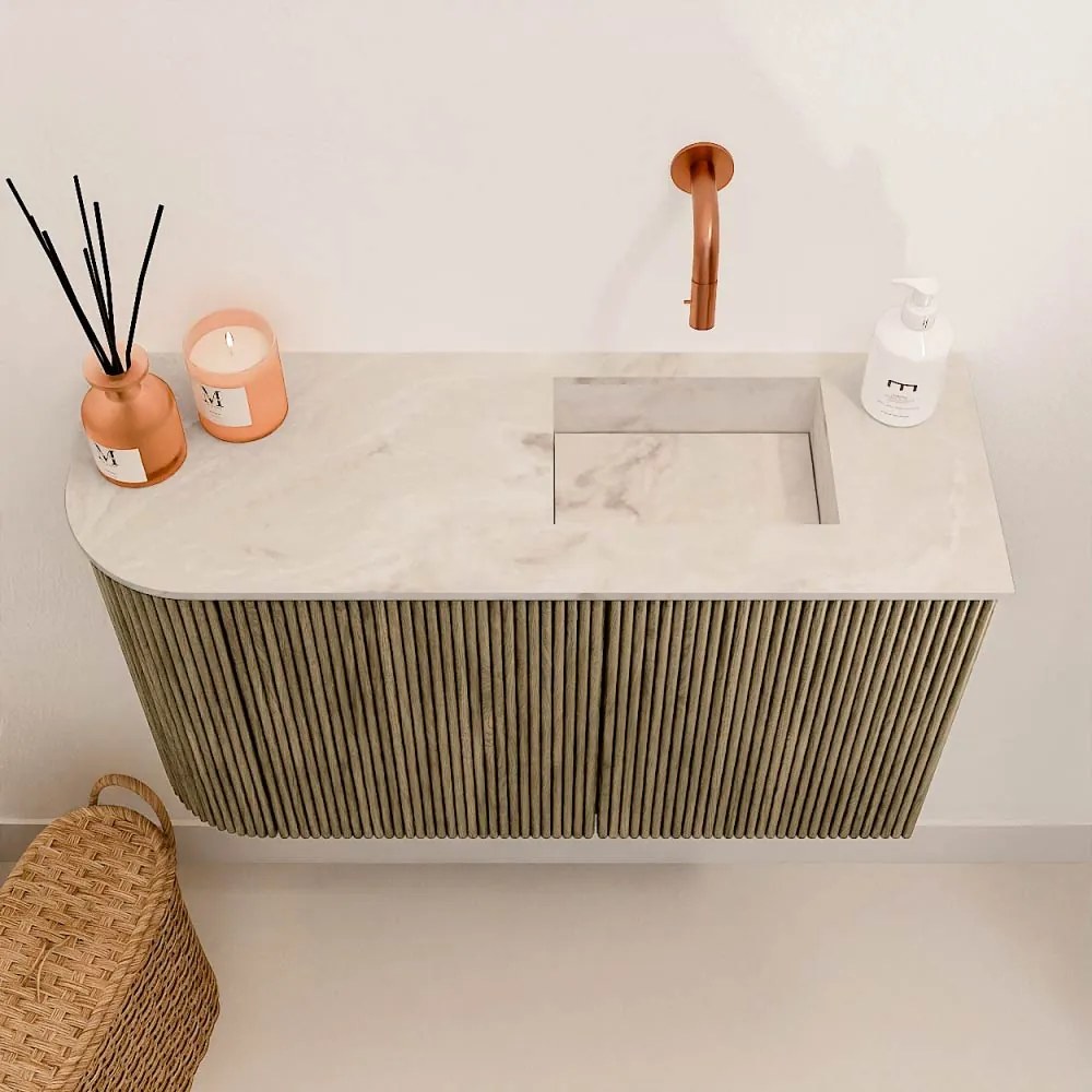 Mondiaz Joya DLux 70cm toiletmeubel ronding links dusk met wastafel faye rechts zonder kraangat frappe