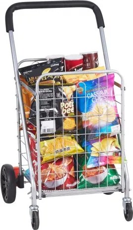 VEVOR Opvouwbare boodschappenwagen, maximaal draagvermogen 50 kg, boodschappenwagen met zwenkwielen, robuuste opvouwbare wasmand, compact, lichtgewicht, opvouwbaar voor bagage, zilver