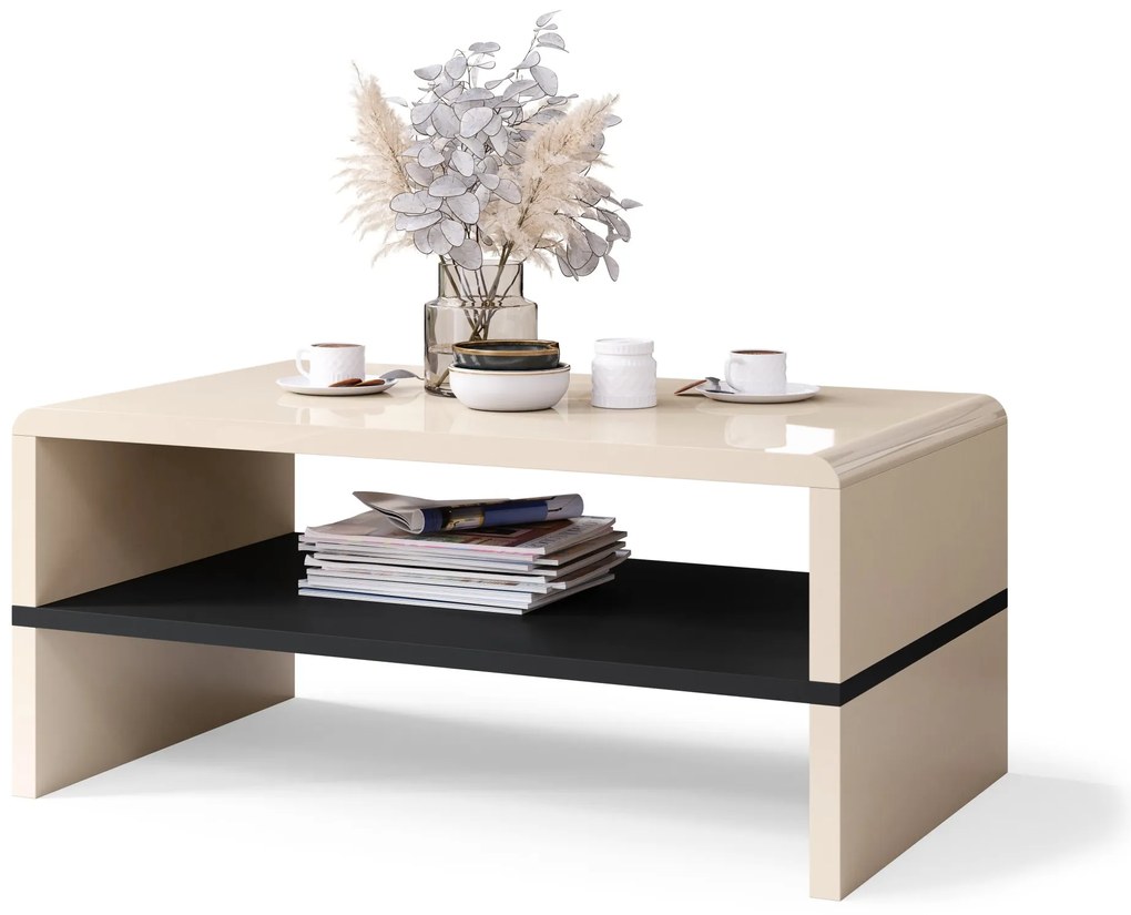 Mazzoni ROCK Beige glans / Zwart mat – MODERNE SALONTAFEL MET PLANK
