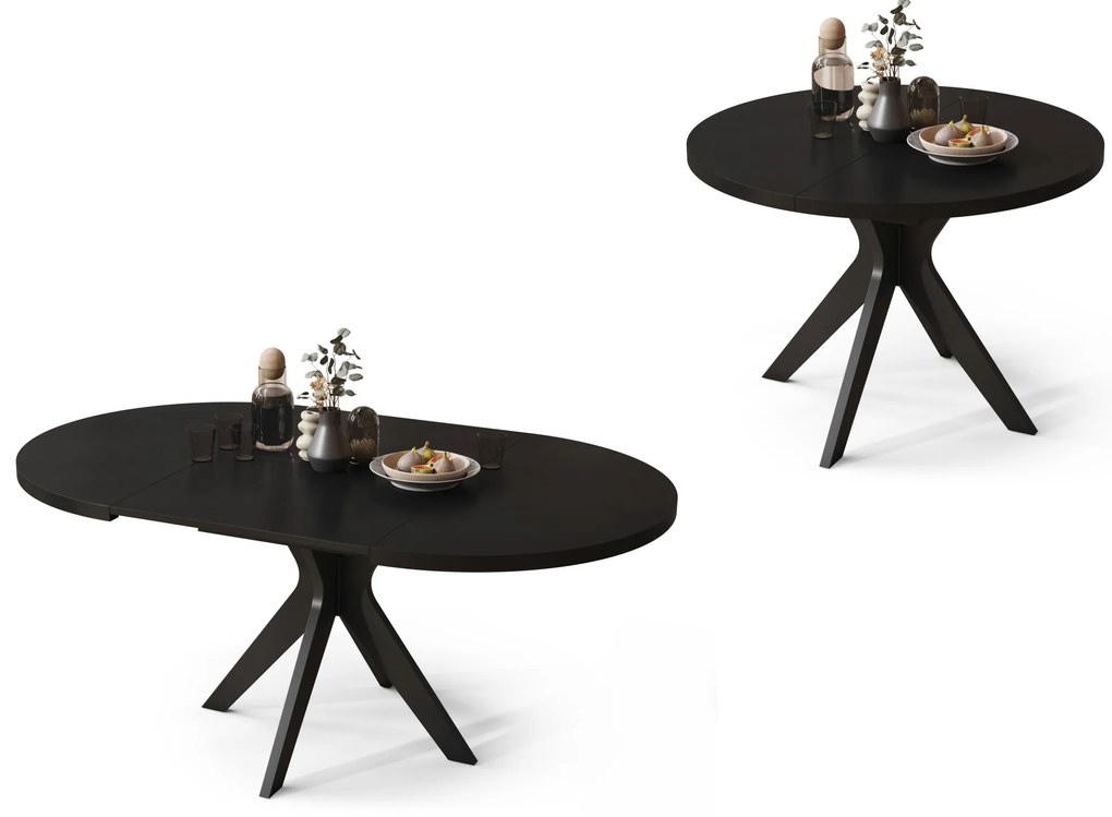 RENZO Zwart - RONDE TAFEL Ø110 UITKLAPBAAR TOT 180 cm | VOOR DE KEUKEN EETKAMER WOONKAMER RETRO