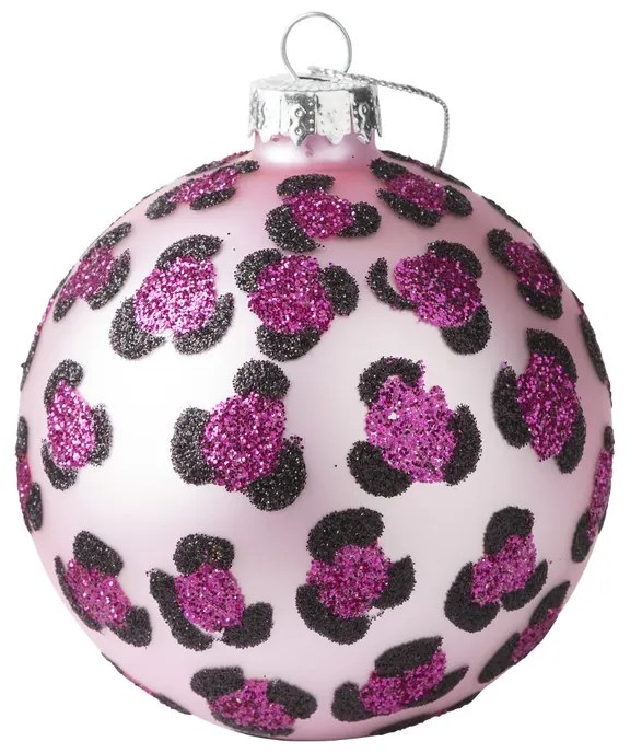 Kerstbal luipaard - roze - ⌀8 cm