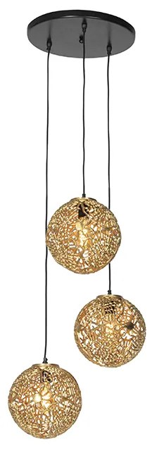 Art deco hanglamp goud rond 3-lichts - Maro