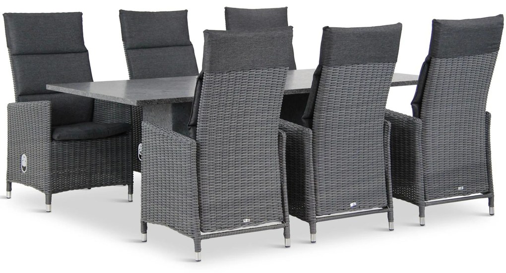 Tuinset 6 personen 220 cm Wicker Zwart Garden Collections Madera/Graniet