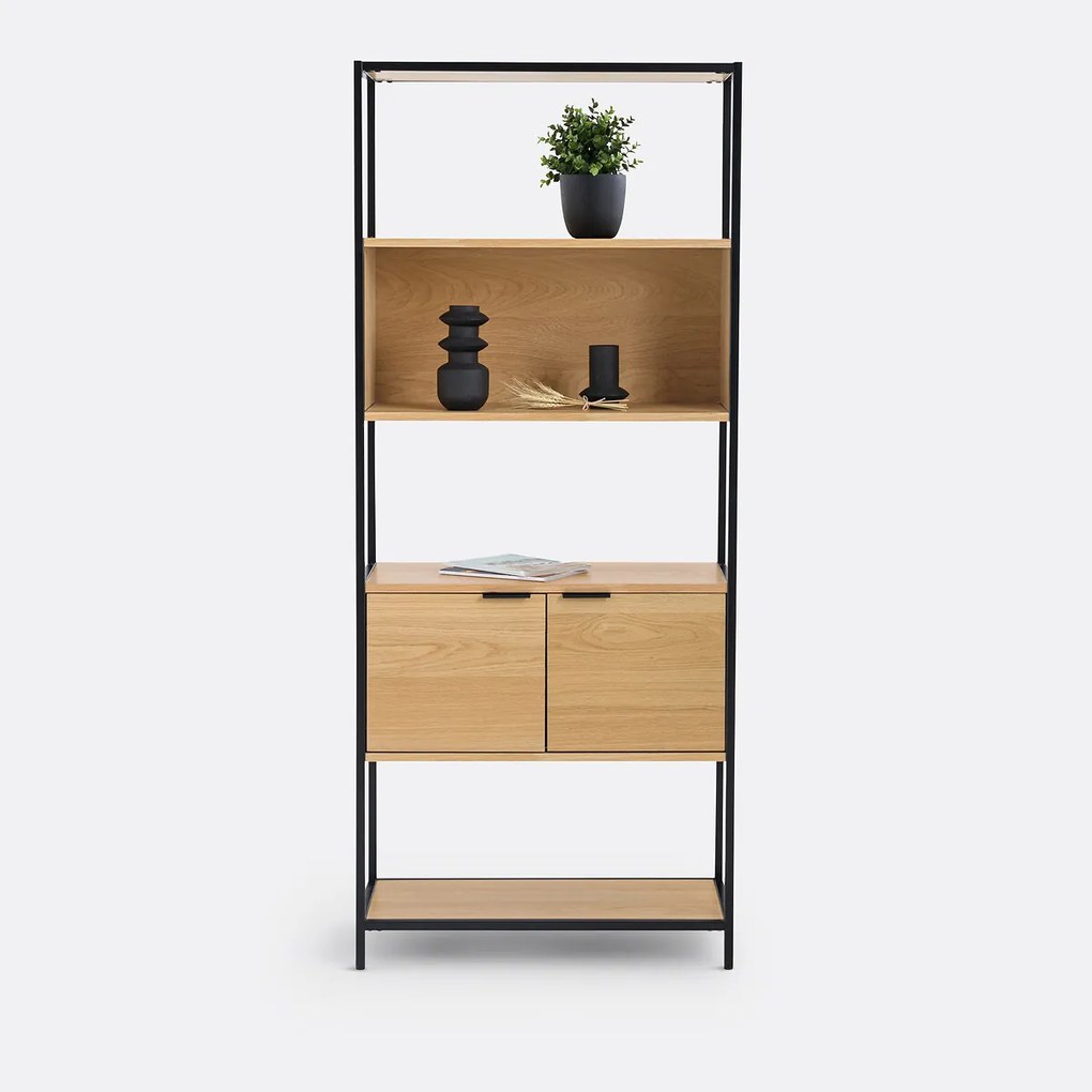 Modulaire boekenkast, 1 nis, 2 deuren, eikenfineer, Volga