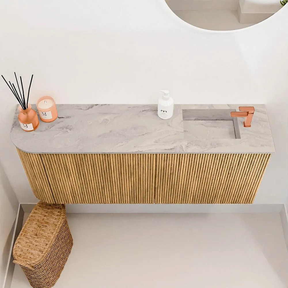 Mondiaz Joya DLux 100cm toiletmeubel ronding links oak met wastafel faye rechts 1 kraangat glace