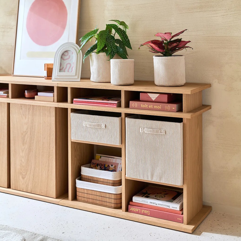 Set van 3 ronde ribfluwelen manden, VELOUDO