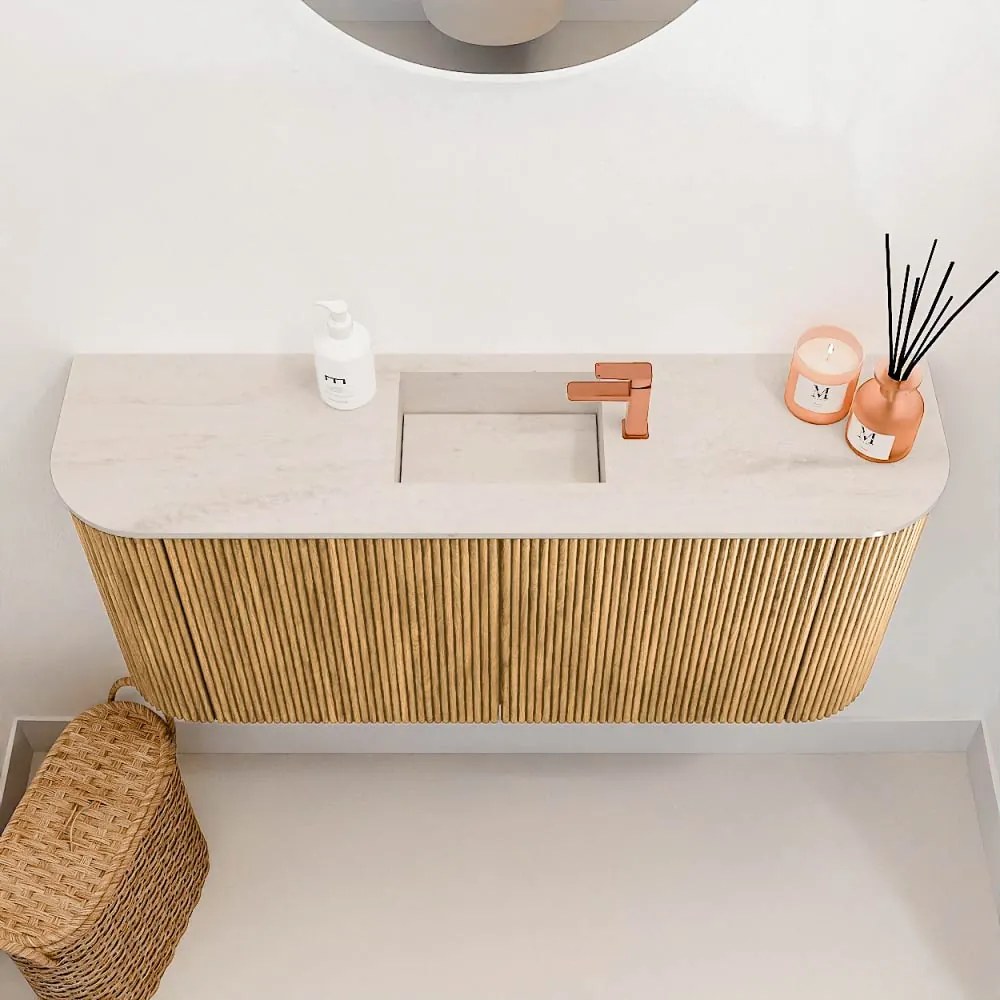 Mondiaz Joya DLux 95cm toiletmeubel ronding links/rechts oak met wastafel faye midden 1 kraangat meli