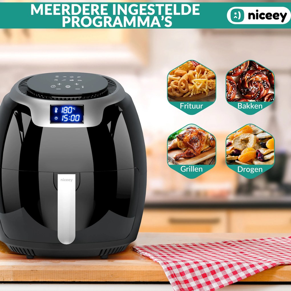 Niceey Airfryer XXL - Heteluchtfriteuse - 8L - 1800W - Zwart