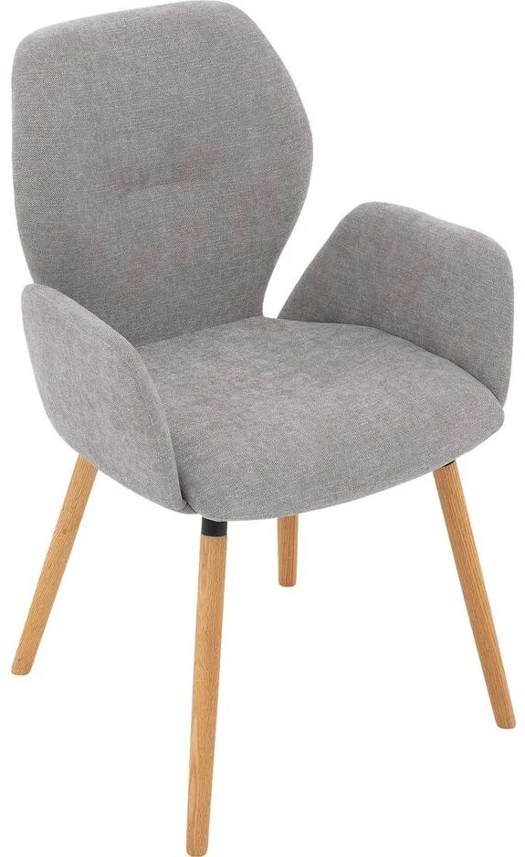 Goossens Eetkamerstoel Hera grijs stof met armleuning, modern design
