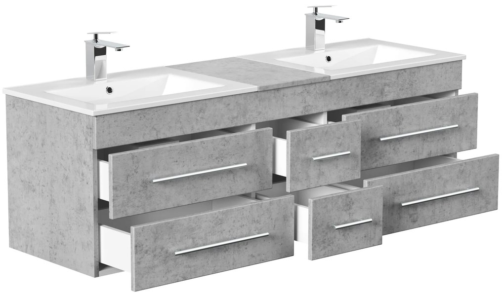 Saniclear Ophelia dubbel Badkamermeubel 150cm 2 kraangaten beton
