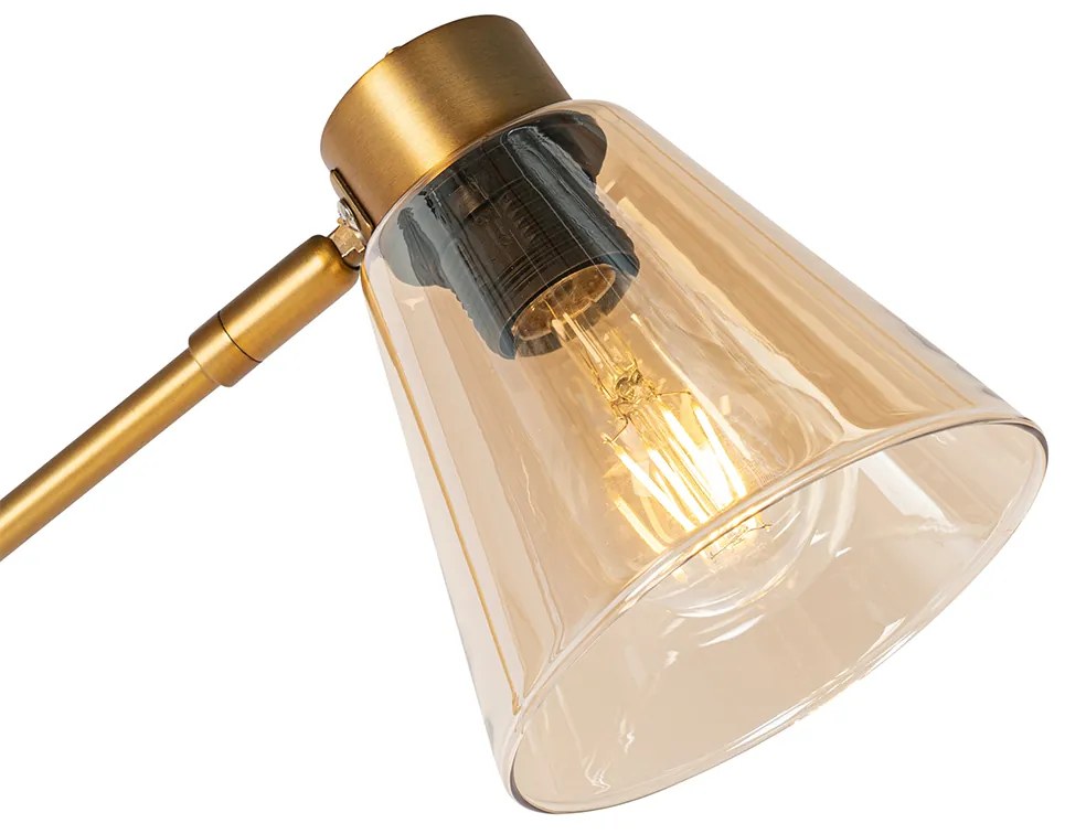 Art Deco vloerlamp brons met marmer en amber glas - Nina