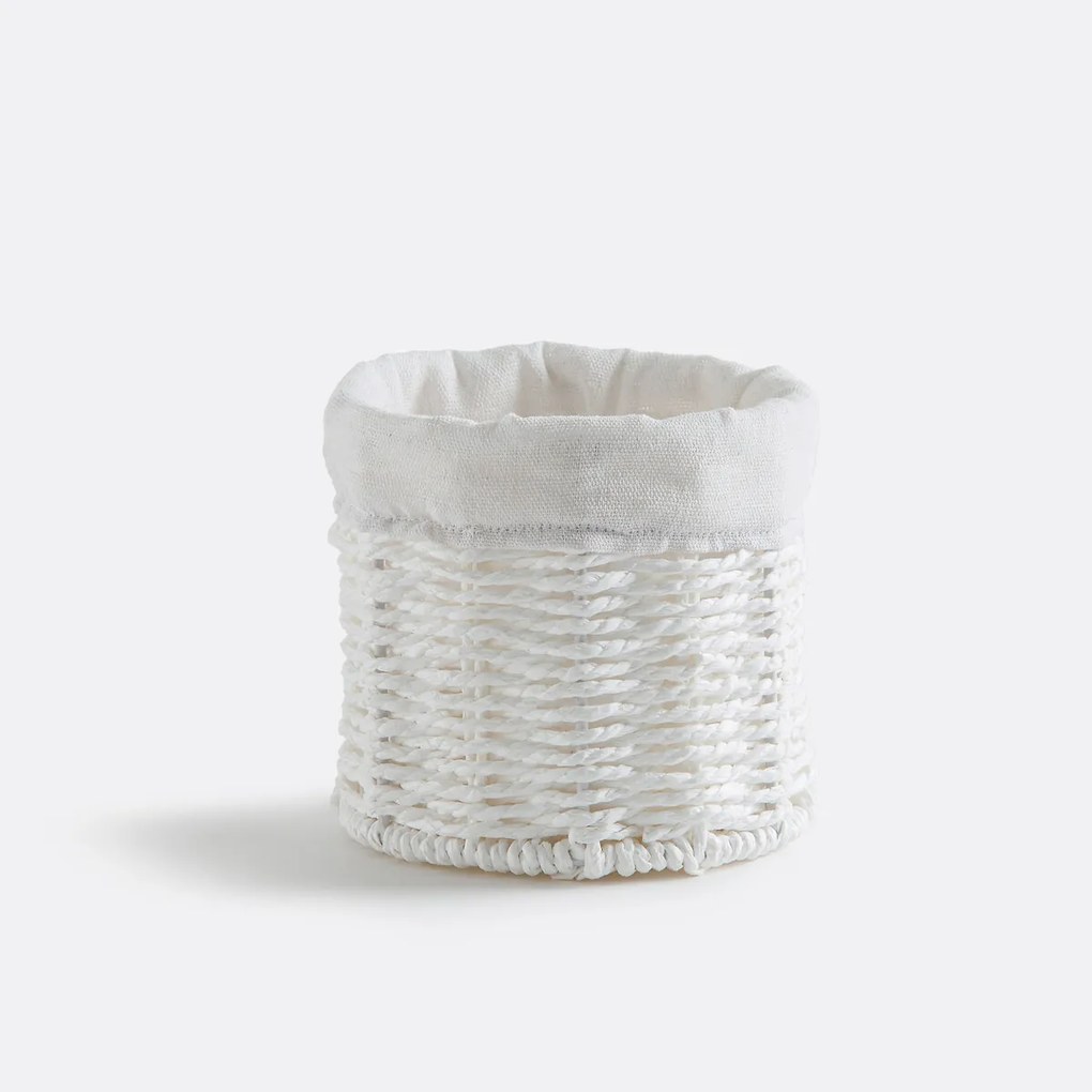 Ronde mand van geweven papier en stof, Papeli