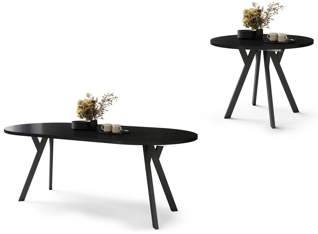 ALMO 100 Zwarte/Zwarte poten - RONDE LOFT/INDUSTRIËLE TAFEL VOOR WOONKAMER/EETKAMER, UITSCHUIFBAAR